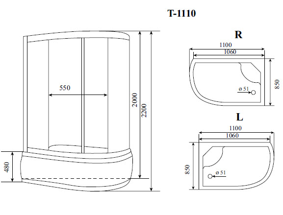Фото Душевая кабина Timo Standart T-1110 R, правосторонняя