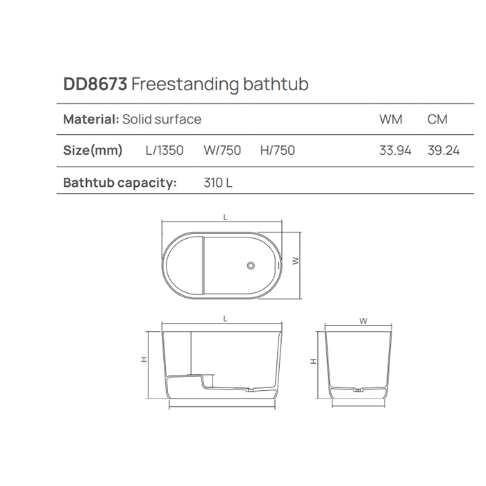 Фото Отдельностоящая ванна Dea Design Single 135x75x75 DD8673 1350 18 белый