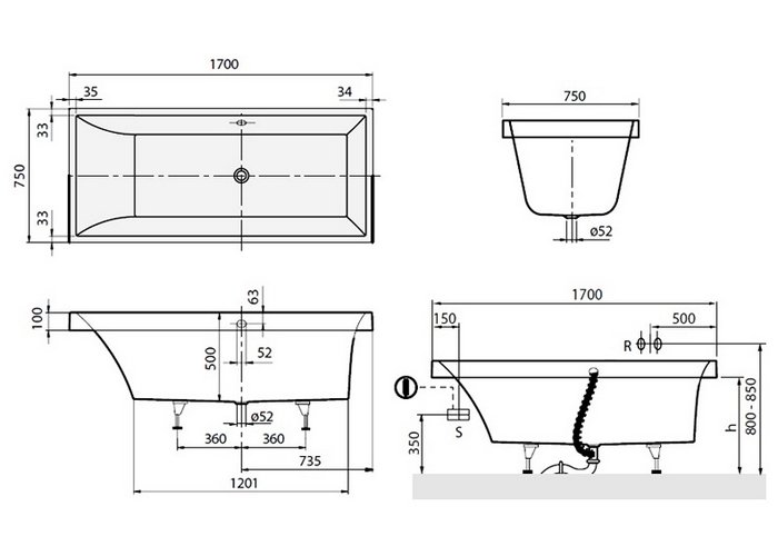 Фото Квариловая ванна Villeroy&Boch Squaro 170x75 UBQ170SQR2V-01