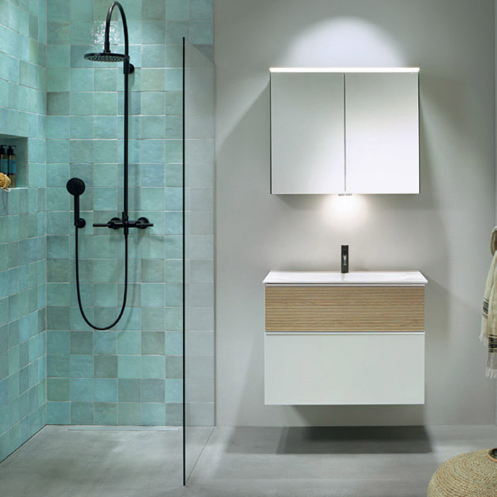 Фото Тумба с раковиной Burgbad Fiumo 82 SFXN082F3956FOT45G0223C0001*1 белый матовый/кашемировый дуб