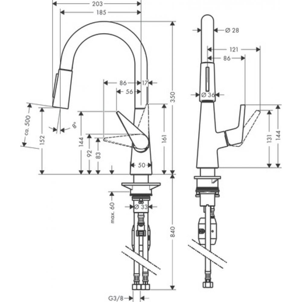 Фото Смеситель для кухни hansgrohe Talis M51 72815800 с вытяжным душем, сталь