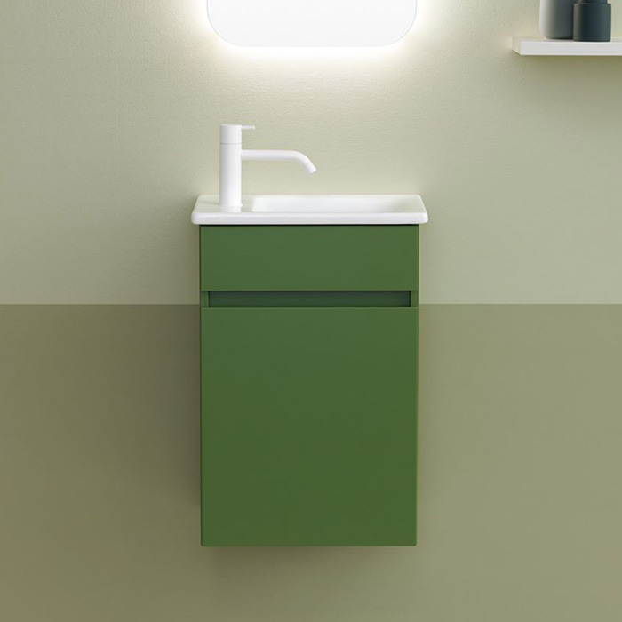 Фото Тумба с раковиной Burgbad Lin20 42 SGIE042RF5383C0001*1 Moss Green Matt левая зеленый мох