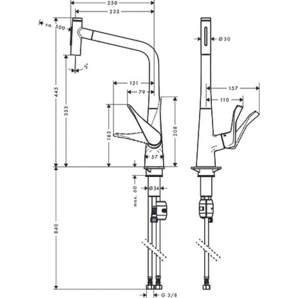 Фото Смеситель для кухни hansgrohe Metris Select M71, 320, 2jet 73820800 с вытяжным душем сталь