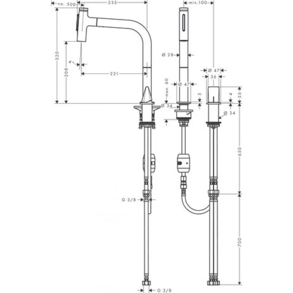 Фото Смеситель для кухни hansgrohe Metris Select M71 M7120-H200 73819000, на 2 отверстия, с вытяжным изливом хром