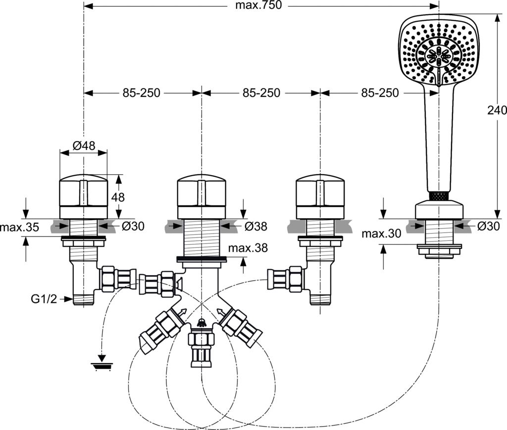 Фото Смеситель для ванны и душа Ideal Standard Melange A4292AA