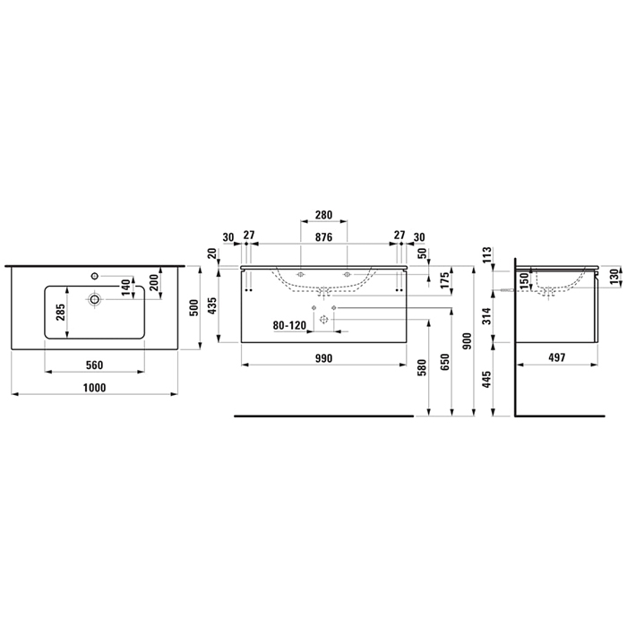 Фото Тумба с раковиной Laufen Pro 100 8.6096.6.463.104.1 белый
