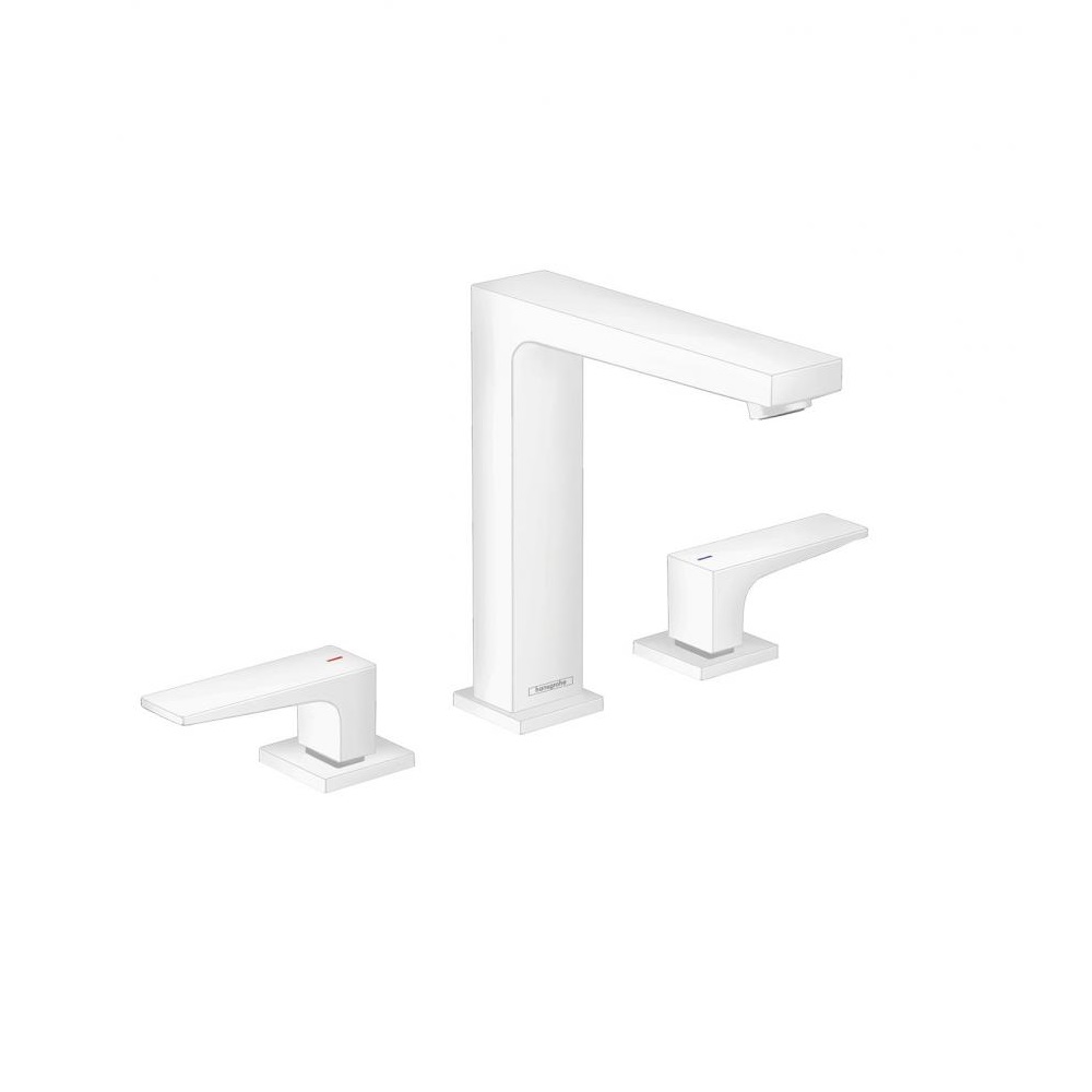 Фото Смеситель для раковины hansgrohe Metropol 160 32515700 на 3 отверстия, со сливным клапаном Push-Open, матовый белый