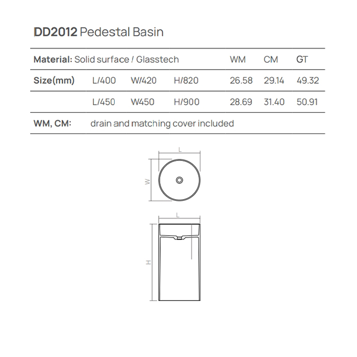 Фото Раковина Dea Design Pedestal Basin 45 DD2012 450 18 белый