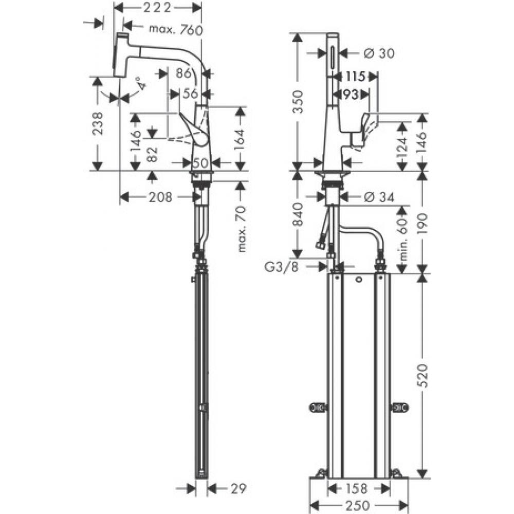 Фото Смеситель для кухни hansgrohe Metris Select M71, 240, 2jet, sBox 73817000 с вытяжным душем, хром