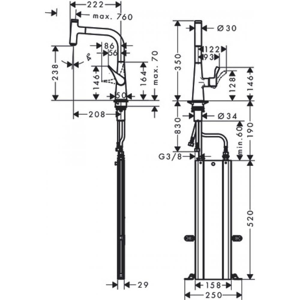 Фото Смеситель для кухни hansgrohe Metris Select M71, 240, 1jet, sBox 73802000 с вытяжным изливом, хром
