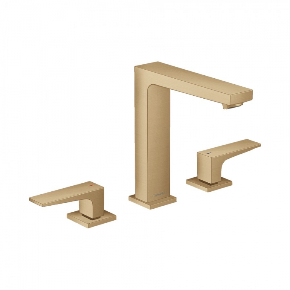 Фото Смеситель для раковины hansgrohe Metropol 160 32515140 на 3 отверстия, со сливным клапаном Push-Open, шлифованная бронза