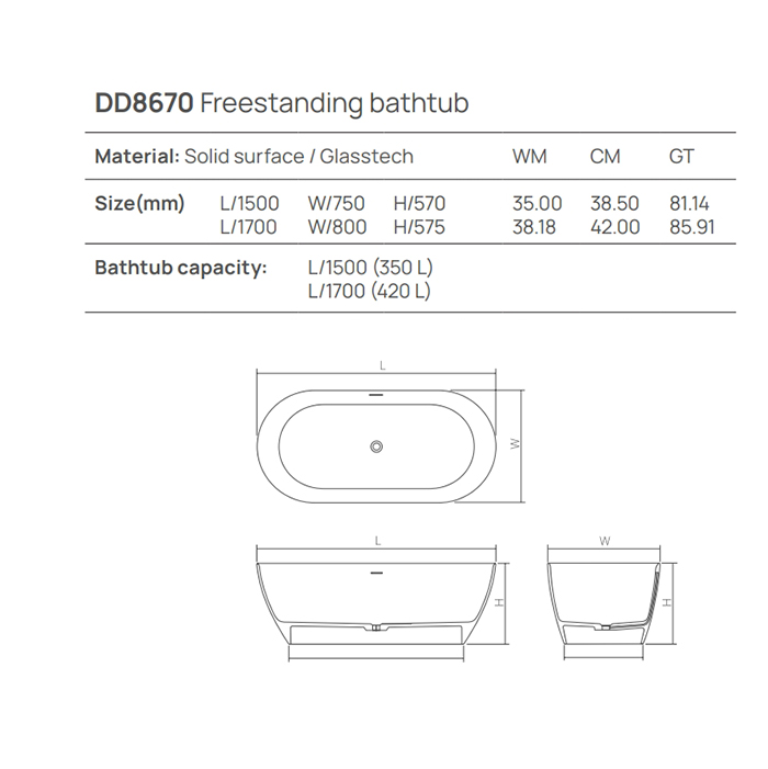 Фото Отдельностоящая ванна Dea Design Edge 170x80x57 5 DD8670 1700 18 белый