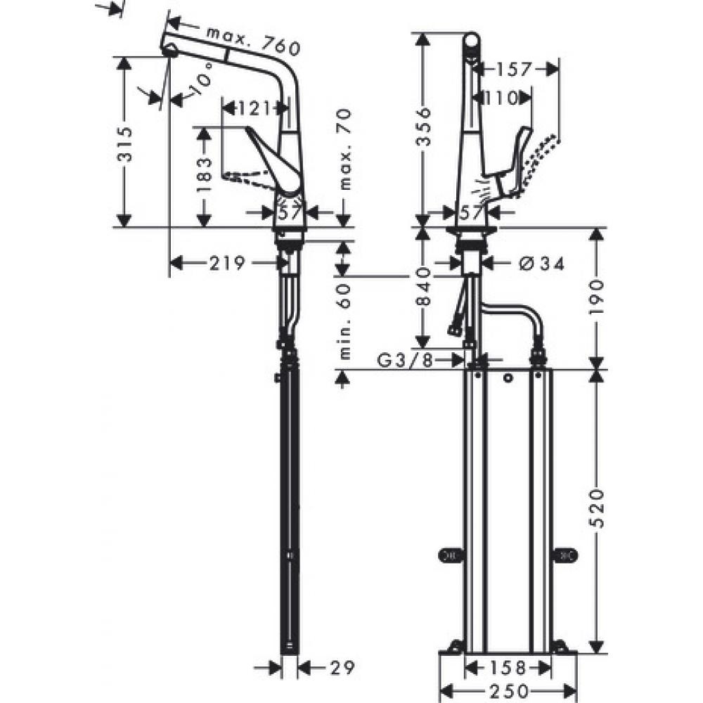 Фото Смеситель для кухни hansgrohe Metris M71, 320, 1jet, sBox 73812000 с вытяжным изливом, хром