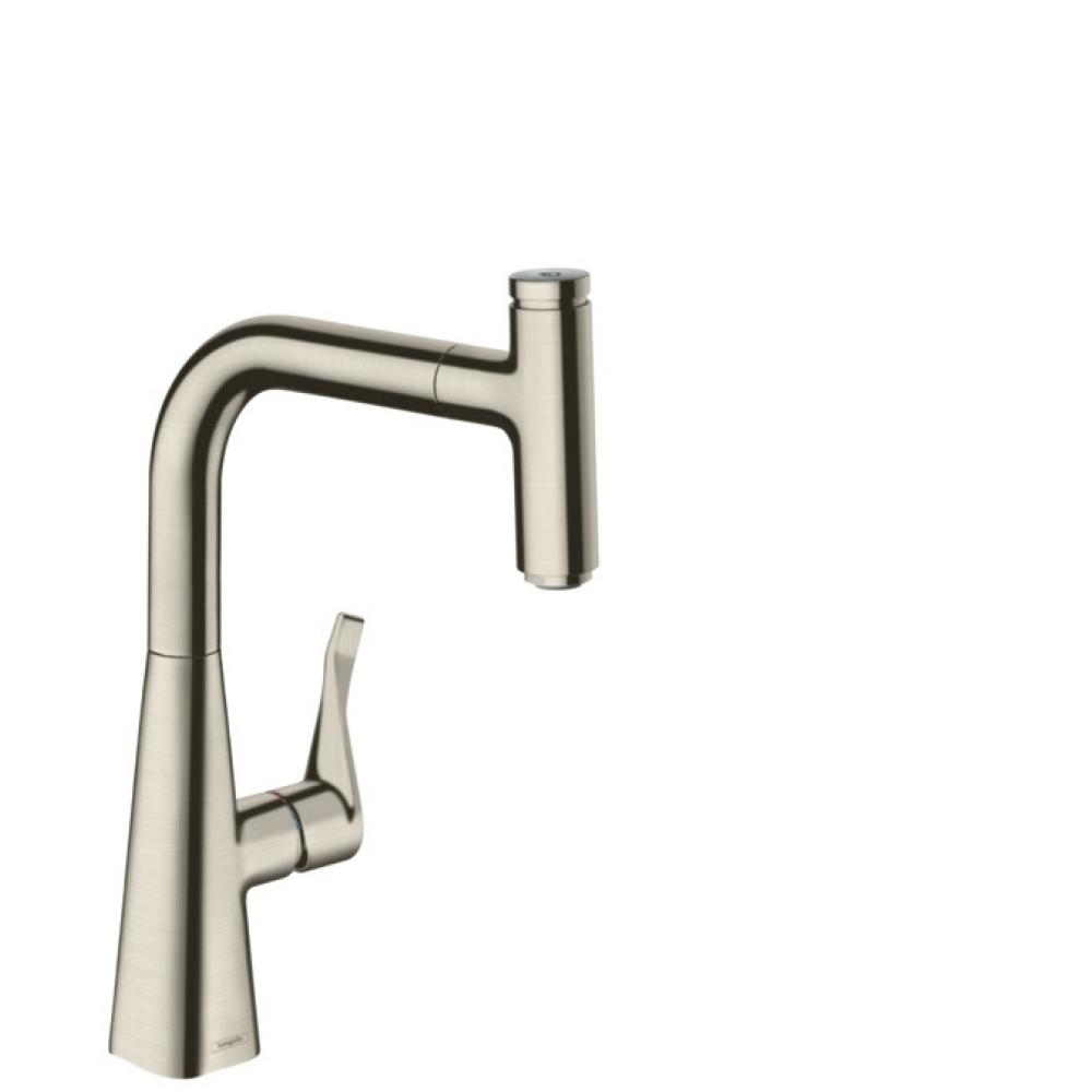 Фото Смеситель для кухни hansgrohe Metris Select M71 240 73802800 с вытяжным изливом, 1jet, sBox, сталь