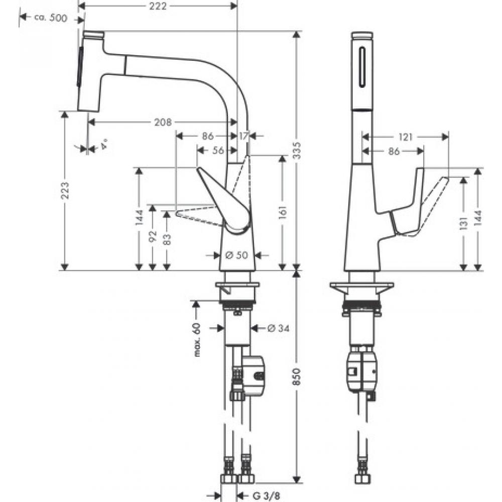Фото Смеситель для кухни hansgrohe Talis Select M51 72824800 с вытяжным душем, сталь