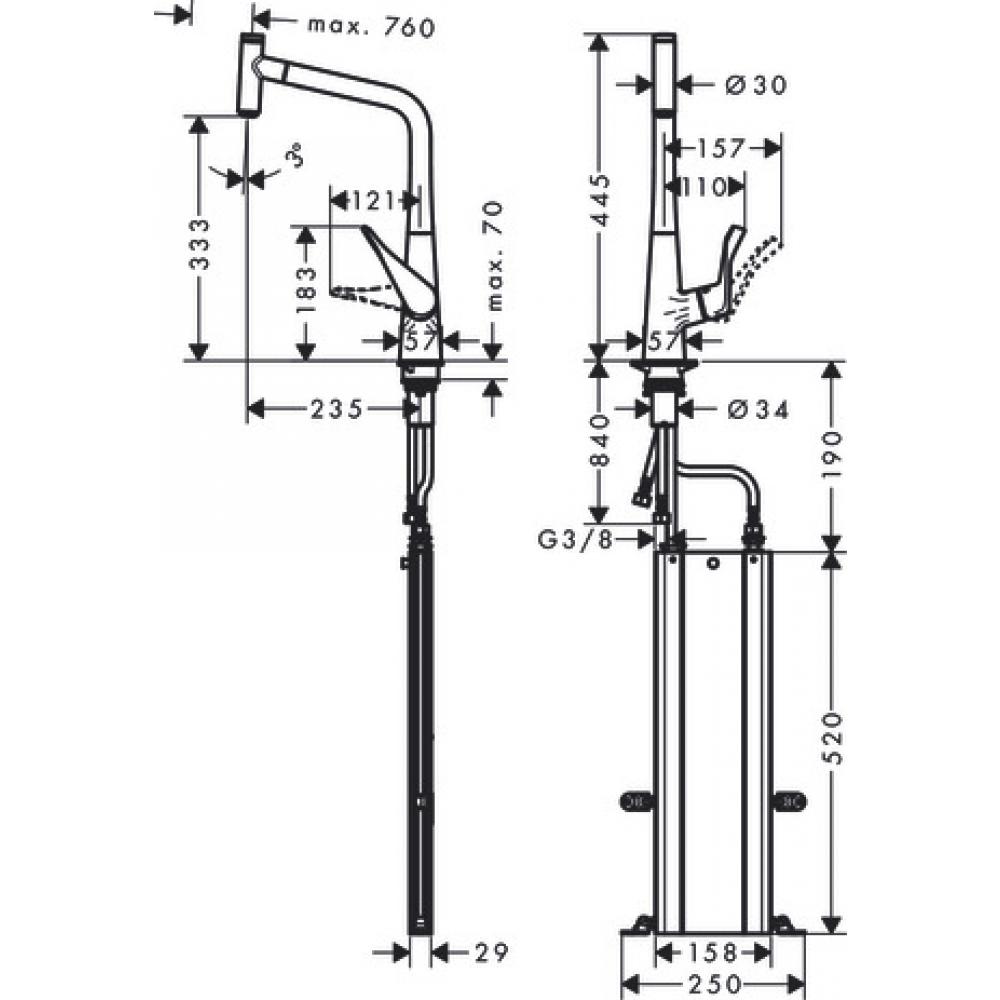 Фото Смеситель для кухни hansgrohe Metris Select M71, 320, 1jet, sBox 73803000 с вытяжным изливом, хром
