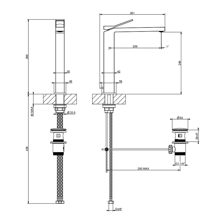 Фото Смеситель для раковины Gessi Rettangolo K 53003#727 бронза
