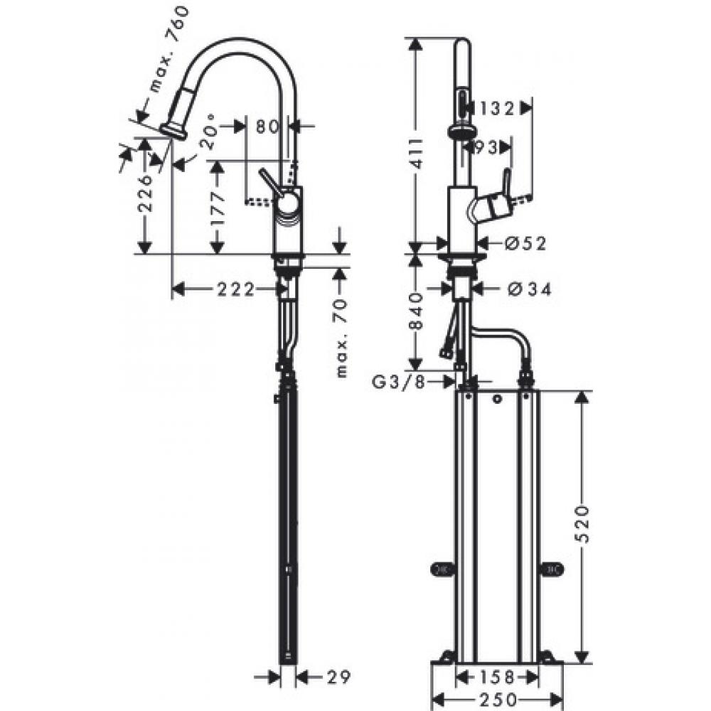 Фото Смеситель для кухни hansgrohe Talis M52 73863800 с вытяжным душем, сталь