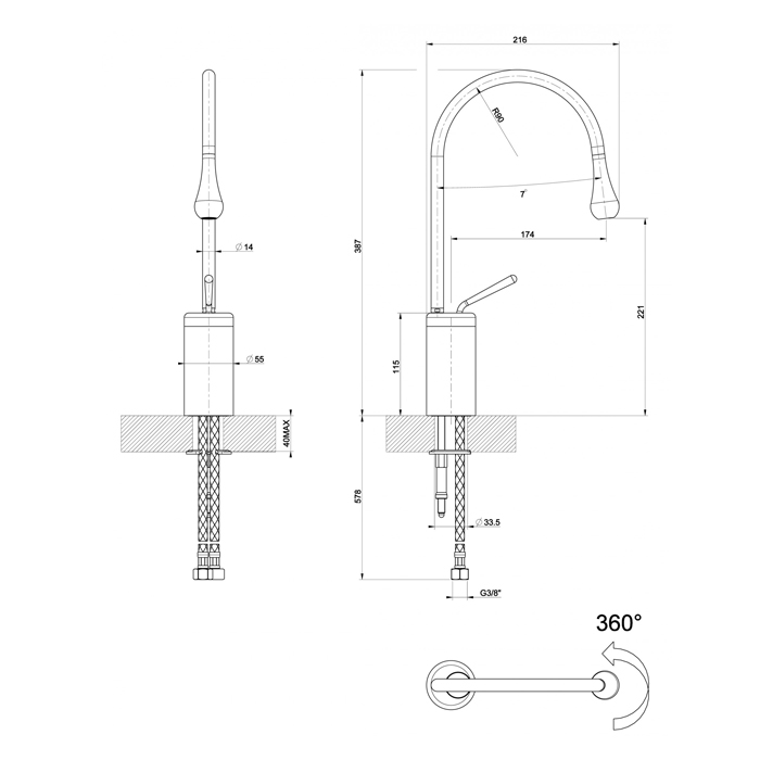Фото Смеситель для раковины Gessi Goccia 33604#299 черный матовый