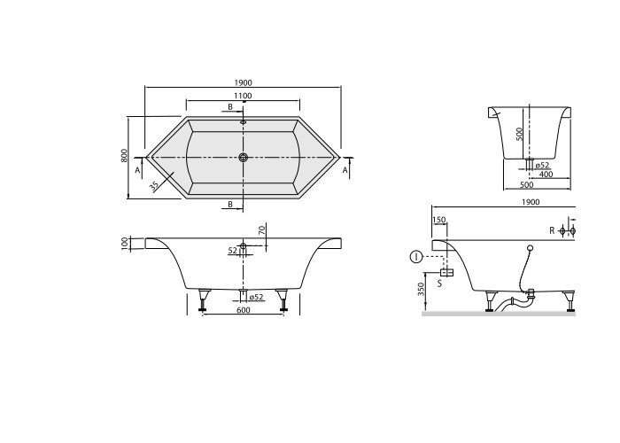 Фото Квариловая ванна Villeroy&Boch Squaro 190x80 UBQ190SQR6V-01