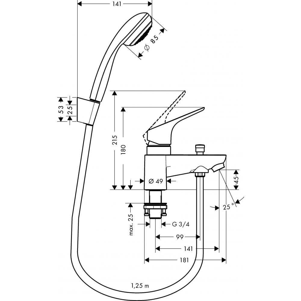 Фото Смеситель на борт ванны hansgrohe Focus 31521000  с душем