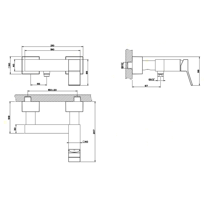 Фото Смеситель для душа Gessi Rettangolo K 53031#299 черный матовый