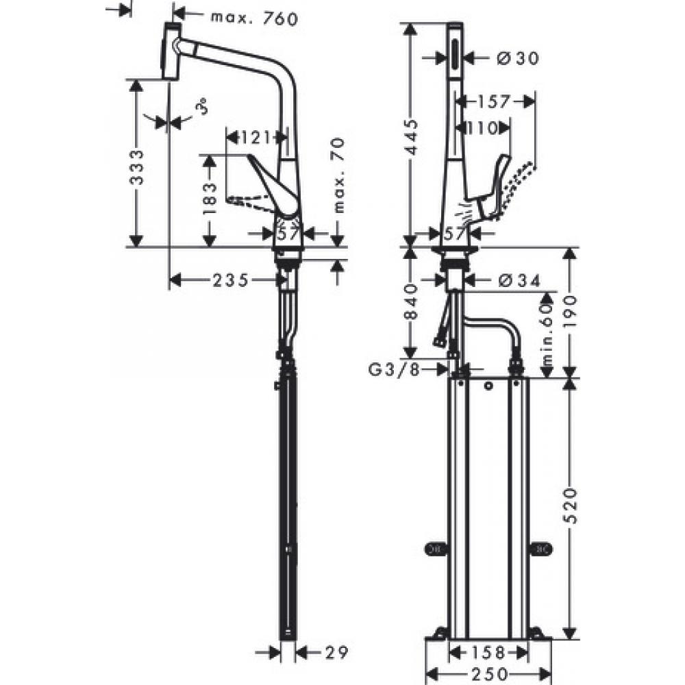 Фото Смеситель для кухни hansgrohe Metris Select M71, 320, 2jet, sBox 73816000 с вытяжным душем, хром