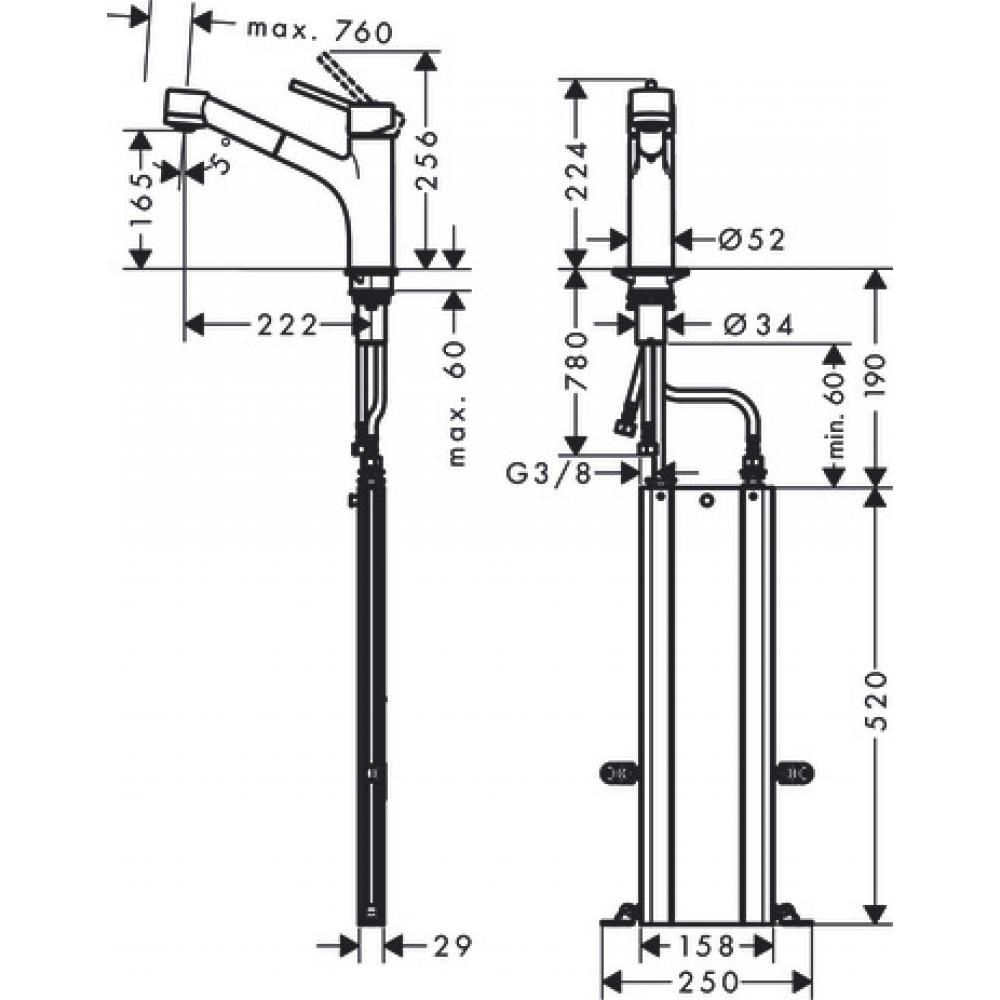 Фото Смеситель для кухни hansgrohe Talis M52, 170, 2jet 73860800 с вытяжным душем сталь