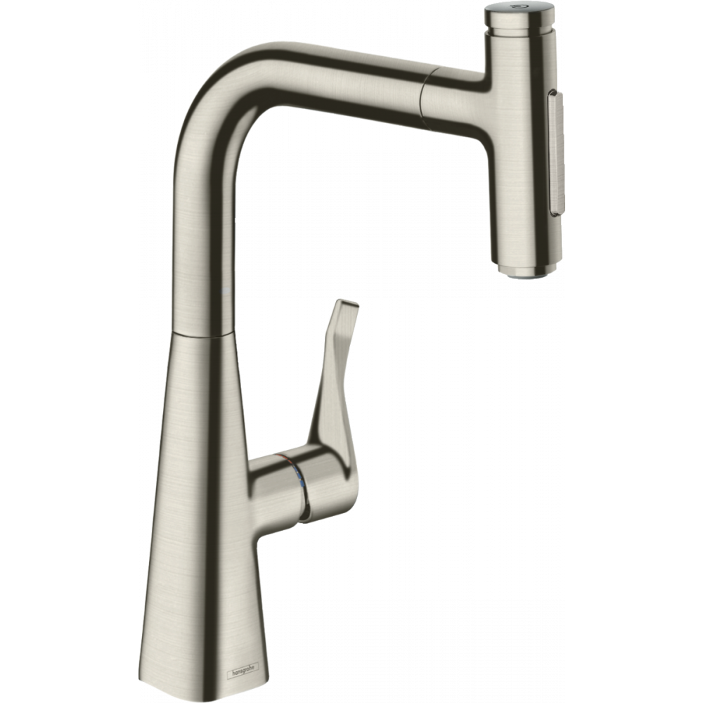 Фото Смеситель для кухни hansgrohe Metris Select M71, 240, 2jet, sBox 73817800 с вытяжным душем сталь