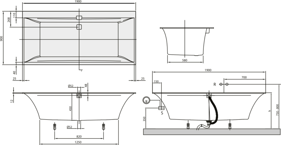 Фото Квариловая ванна Villeroy&Boch Squaro Edge 12 190x90 UBQ190SQE2DV-01