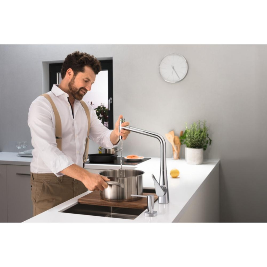 Фото Смеситель для кухни hansgrohe Metris Select M71 320 73816800 с вытяжным душем, 2jet, sBox, сталь