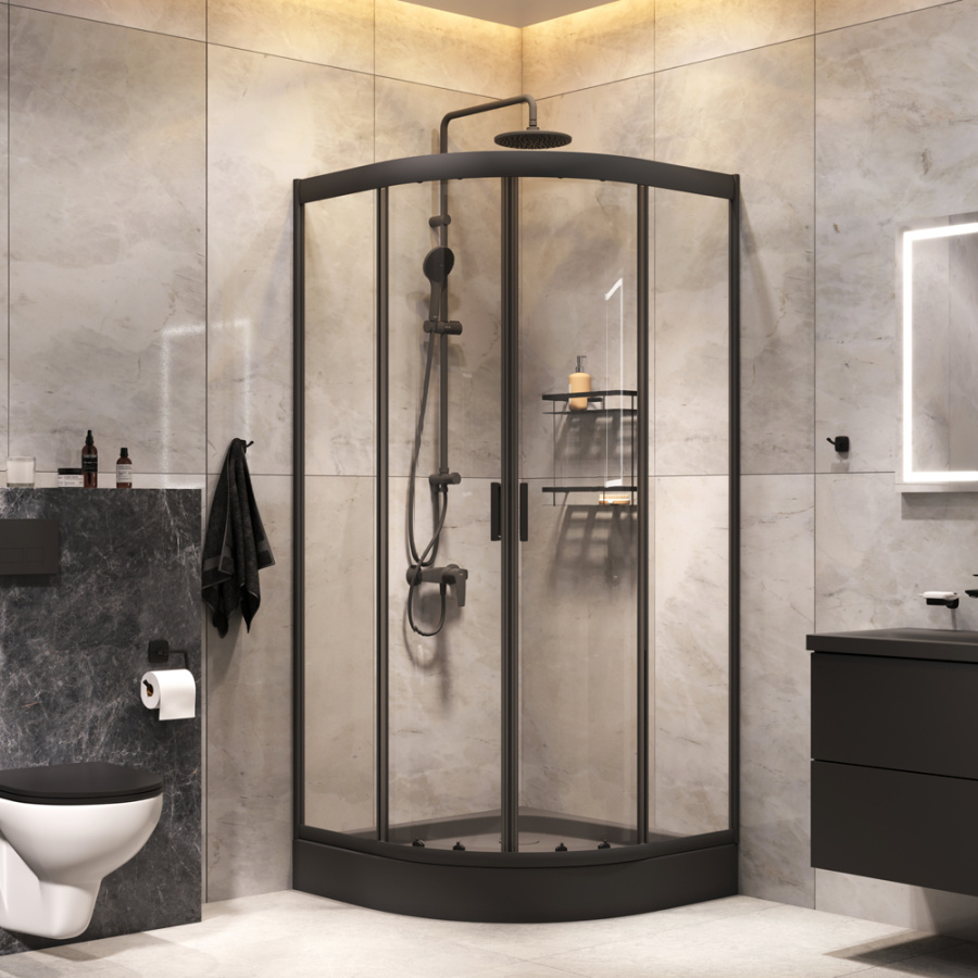 Фото Комплект душевого уголка Am.Pm Gem 90x90 WK90EN черный матовый