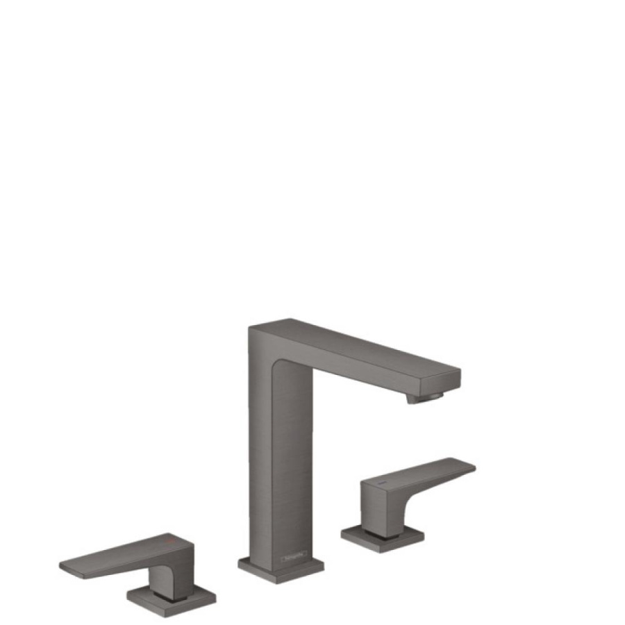 Фото Смеситель для раковины hansgrohe Metropol 160 32515340 на 3 отверстия, со сливным клапаном Push-Open, шлифованный черный хром