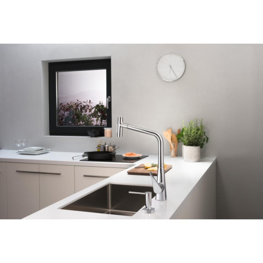 Фото Смеситель для кухни hansgrohe Metris Select M71 320 73816800 с вытяжным душем, 2jet, sBox, сталь