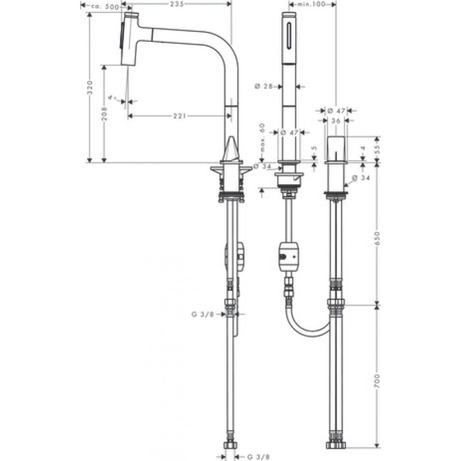 Фото Смеситель для кухни hansgrohe Metris Select M71 M7120-H200 73819000, на 2 отверстия, с вытяжным изливом хром
