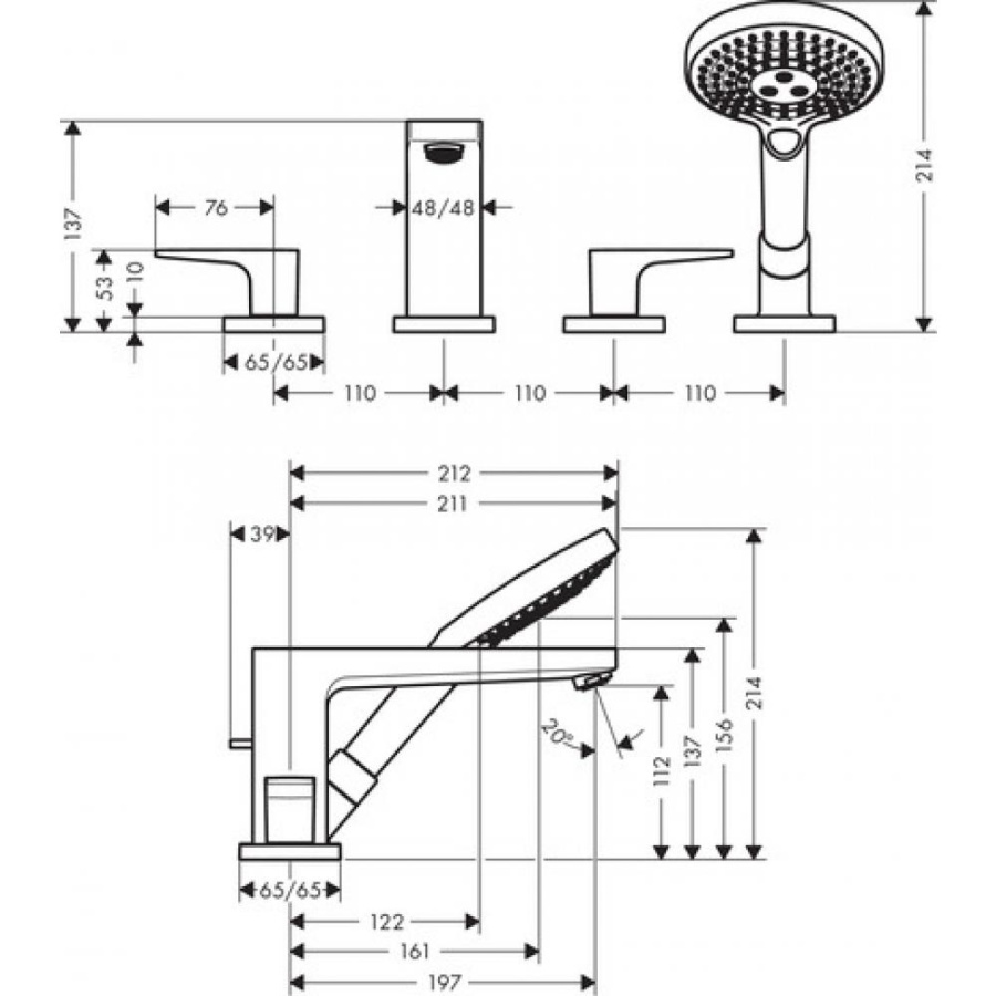 Фото Смеситель для ванны hansgrohe Metropol 32552000 на 4 отверстия хром