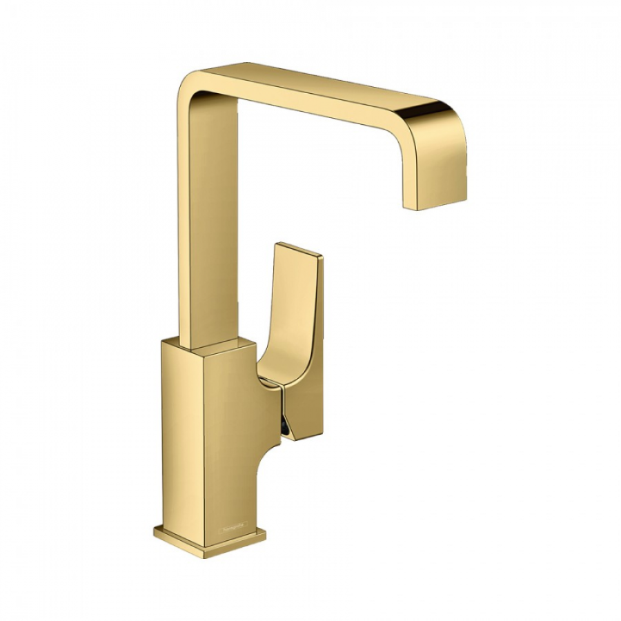 Фото Смеситель для раковины hansgrohe Metropol 230 32511990 со сливным клапаном Push-Open, полированное золото