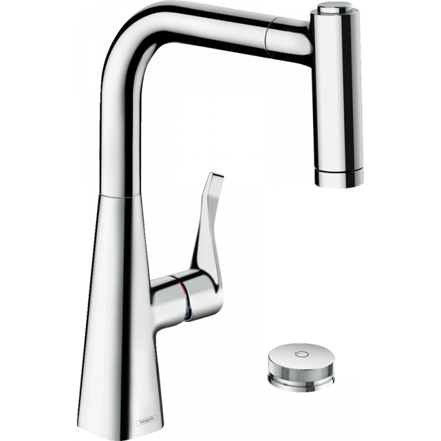 Фото Смеситель для кухни hansgrohe Metris Select M71, 220 Eco, 2jet, sBox 73826000 на 2 отверстия с вытяжным душем, хром