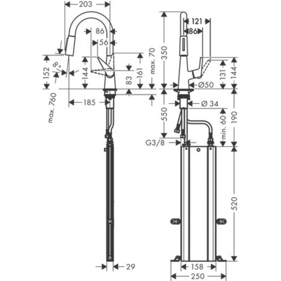 Фото Смеситель для кухни hansgrohe Talis M51 73850800 с вытяжным душем, сталь