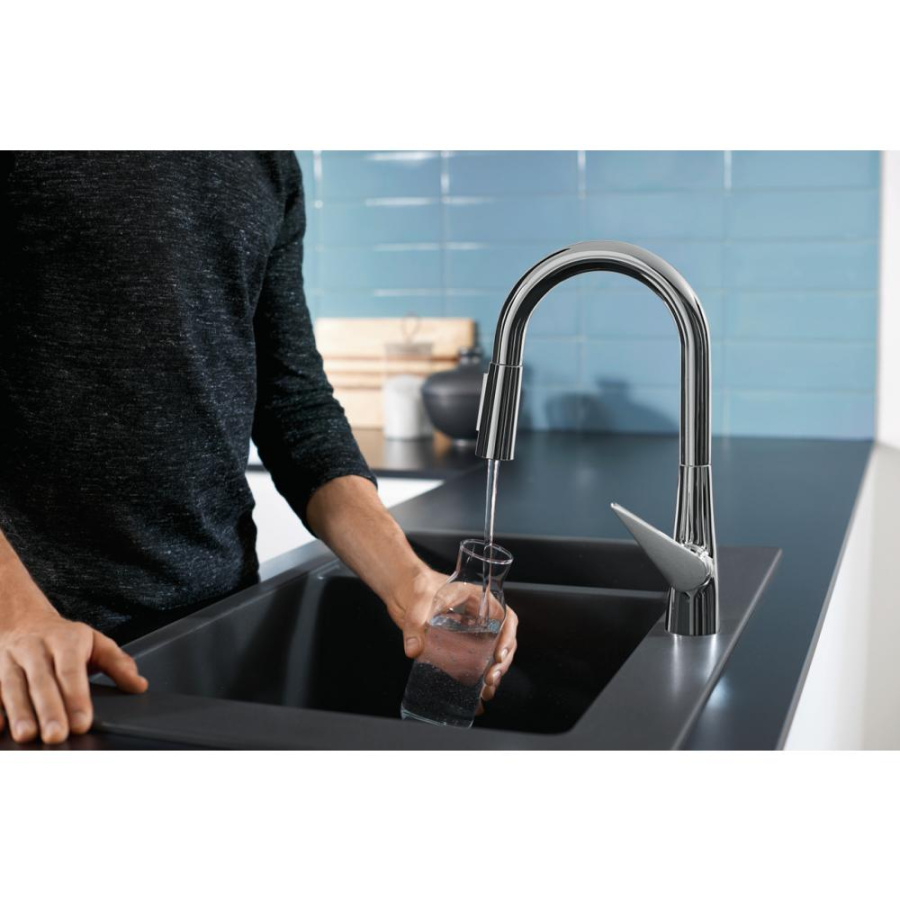 Фото Смеситель для кухни hansgrohe Talis M51 73850800 с вытяжным душем, сталь