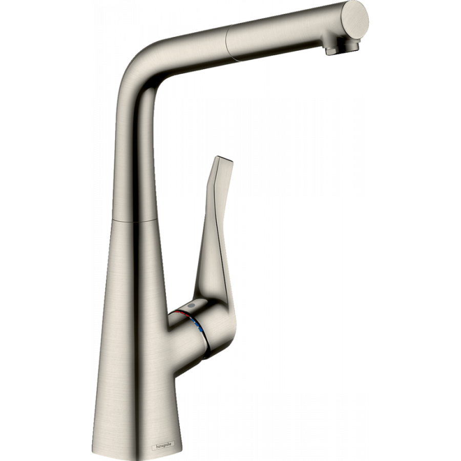 Фото Смеситель для кухни hansgrohe Metris M71, 320, 1jet, sBox 73812800 с вытяжным изливом сталь
