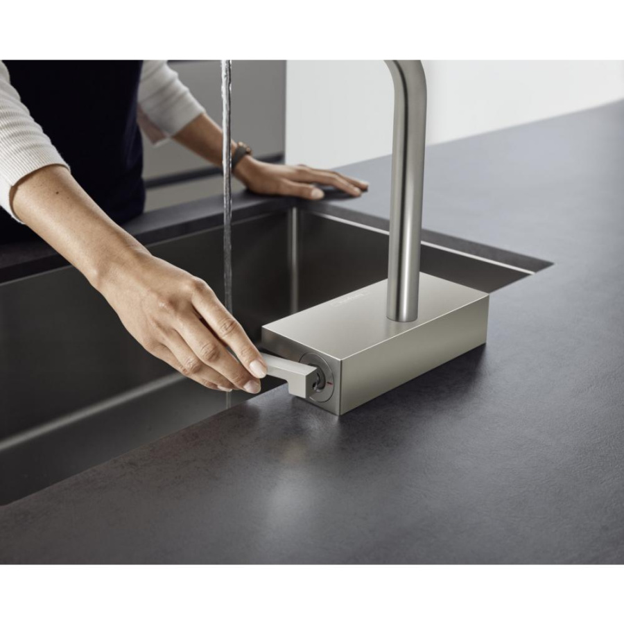 Фото Смеситель для кухни hansgrohe Aquno Select M81, 250, 2jet 73836800 с вытяжным душем сталь