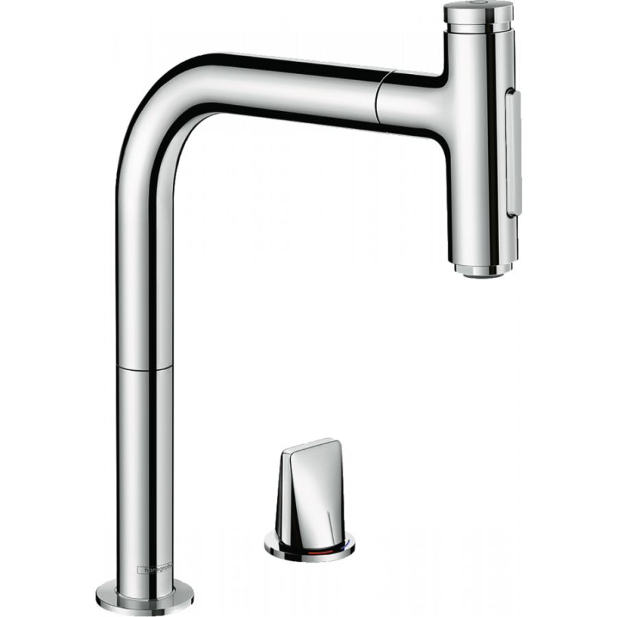 Фото Смеситель для кухни hansgrohe Metris Select M71 M7120-H200 73819000, на 2 отверстия, с вытяжным изливом хром