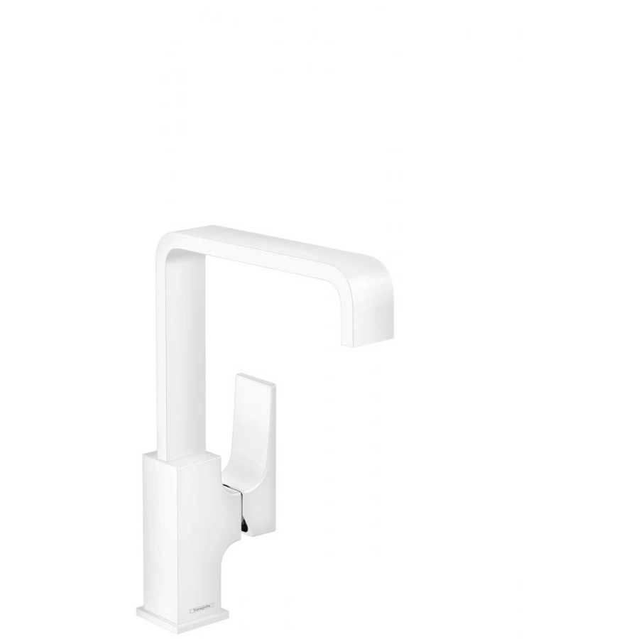 Фото Смеситель для раковины hansgrohe Metropol 230 32511700 со сливным клапаном Push-Open, матовый белый
