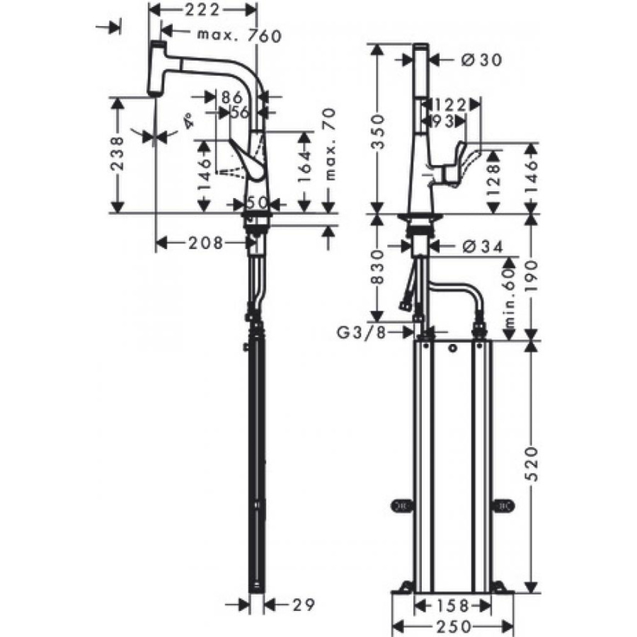 Фото Смеситель для кухни hansgrohe Metris Select M71, 240, 1jet, sBox 73802000 с вытяжным изливом, хром
