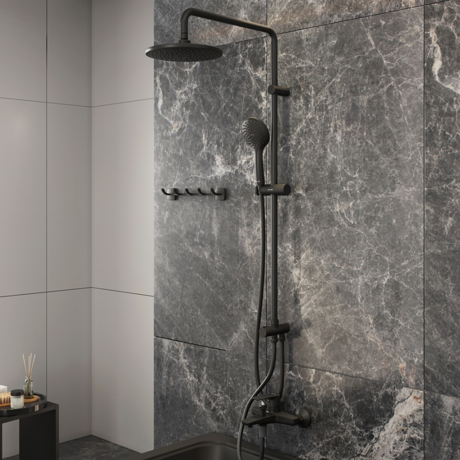 Фото Комплект ванны AM.PM Gem 150x70 WK90GK с душевой системой и аксессуарами, черный матовый