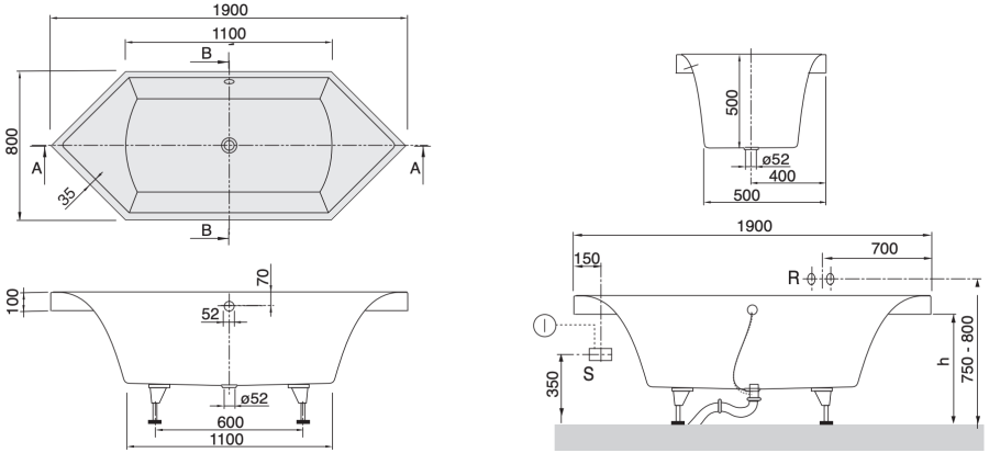 Фото Квариловая ванна Villeroy&Boch Squaro 190x80 UBQ190SQR6V-01