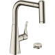 Фото Смеситель для кухни hansgrohe Metris Select M71 220, 2jet, sBox 73805800 на 2 отверстия, с вытяжным душем, сталь