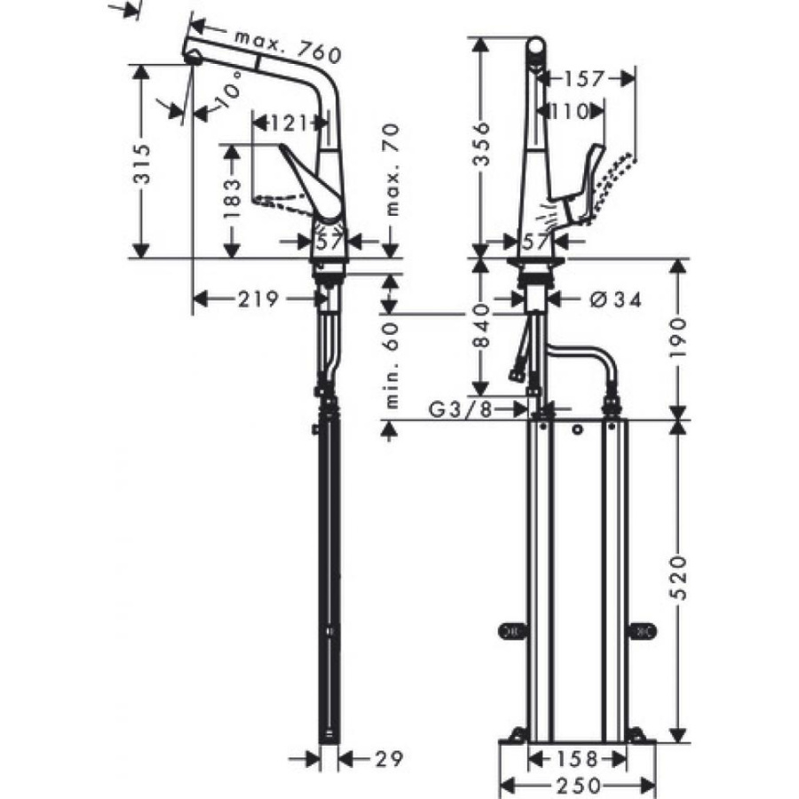 Фото Смеситель для кухни hansgrohe Metris M71, 320, 1jet, sBox 73812000 с вытяжным изливом, хром
