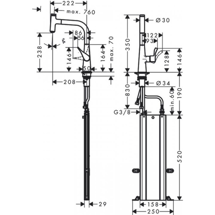 Фото Смеситель для кухни hansgrohe Metris Select M71 240 73802800 с вытяжным изливом, 1jet, sBox, сталь